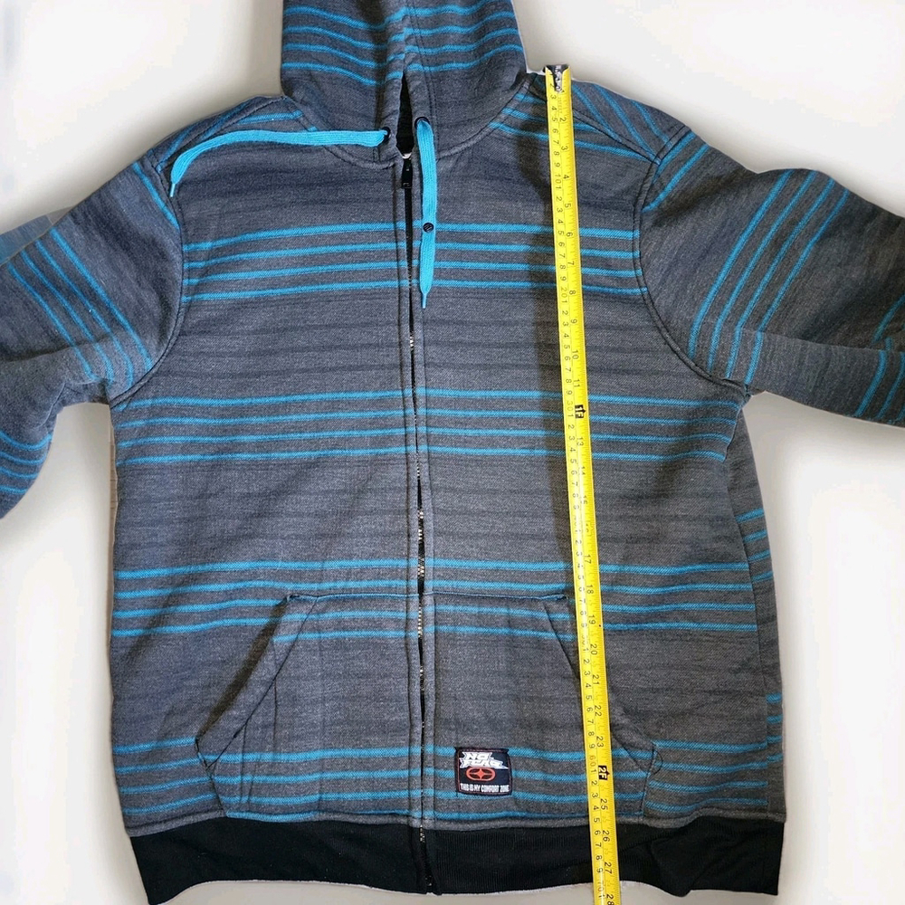 No Fear Sweatshirt Mens XL Gray & Blue Striped Full Zip Fleece Lined Hoodie Y2K - Picture 8 of 15
